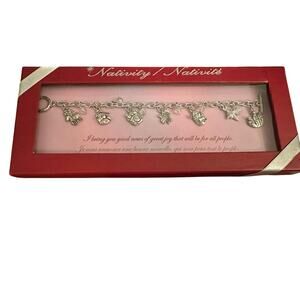 Pier 1 Imports Women's NIB 8" Silver Christmas Nativity Charm Bracelet